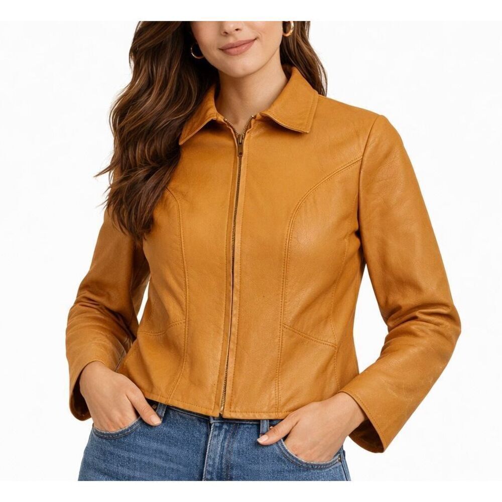 Gap Vintage 100% leather tan zip front jacket size small